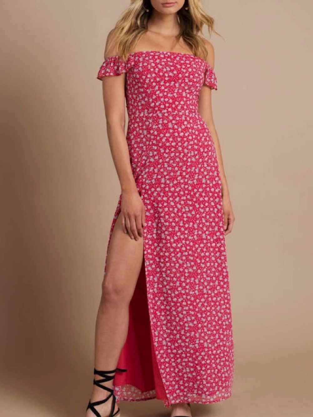 Tobi Floral Off the Shoulder Maxi Dress with Side Slit